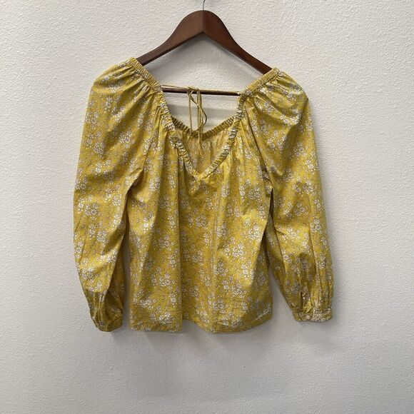 J. Crew Liberty Fabric Blouse Top Womens Size S Yellow Ditsy Floral Feminine - Picture 3 of 7